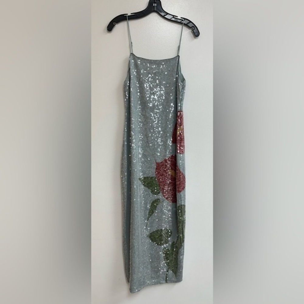 Farm Rio Anthurium Flowers Slip Dress in Blue - Picture 5 of 6